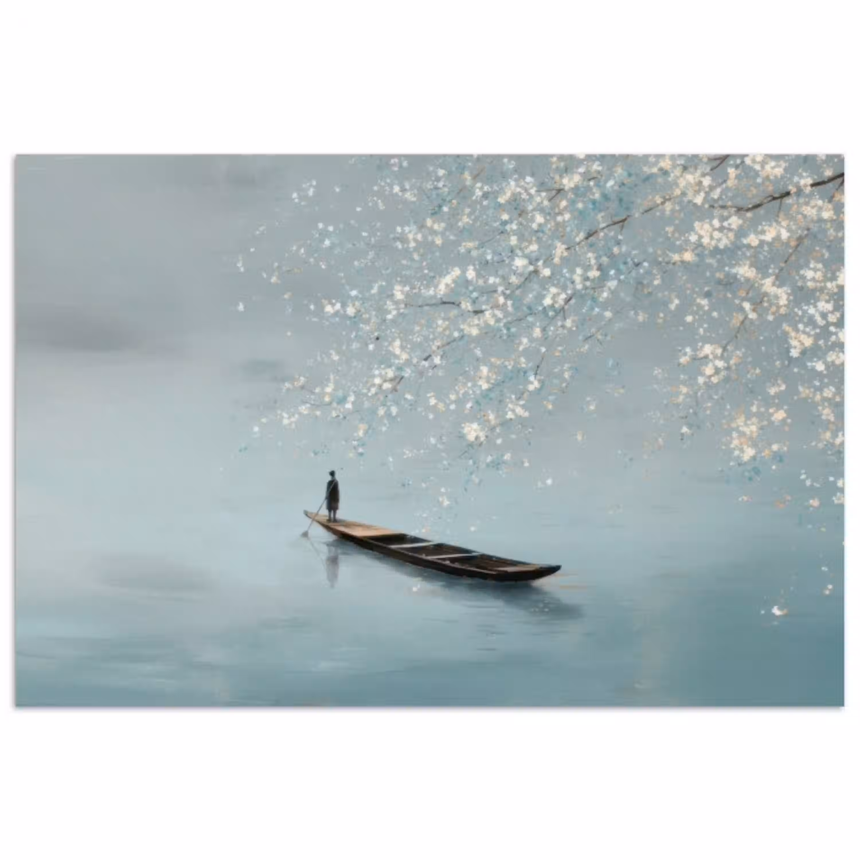 Bloesems - Minimalistisch - Wateroppervlak - Boot poster papier klein -3d