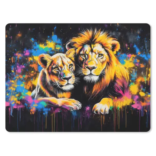 Leeuwen - Schilderij - Kleuren muismat rubber klein -3d