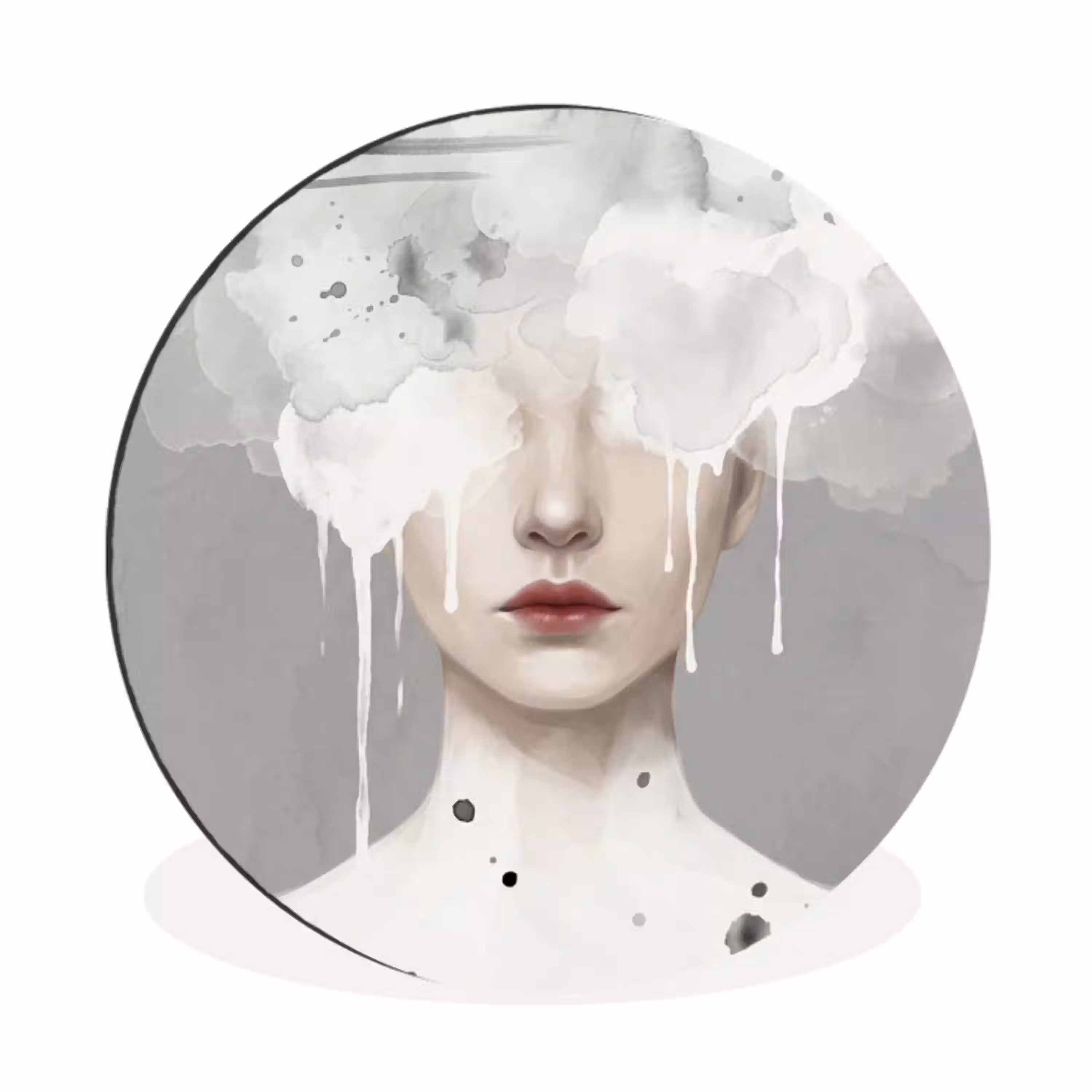 Vrouw - Wolk - Grijs Wandcirkel aluminium klein -3d