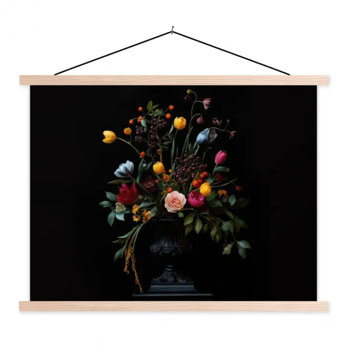 Klassiek - Vaas - Boeket - Bloemen textielposter latten blank klein -3d