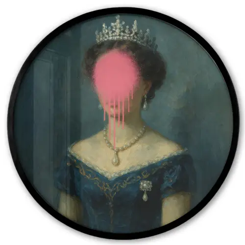 Kroon - Roze druipend verf - Portret Fotolijst rond zonder passe partout klein -3d