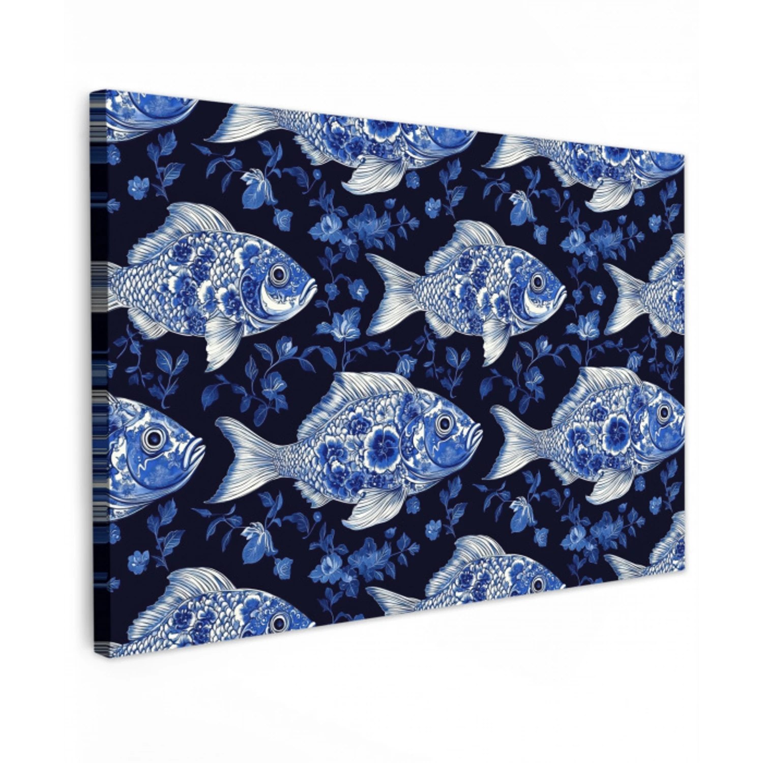 Vissen - Bloemen - Blauw Tuinposter op houten frame 2 cm dik klein 845 -3d