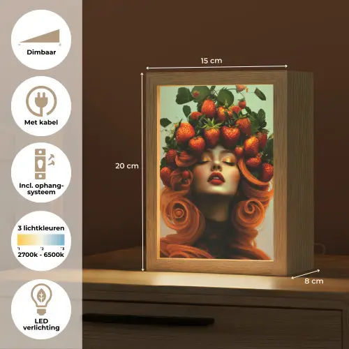 Vrouw - Aardbeien - Kroon Light Box met kabel (Tafellamp) klein -USP_NL