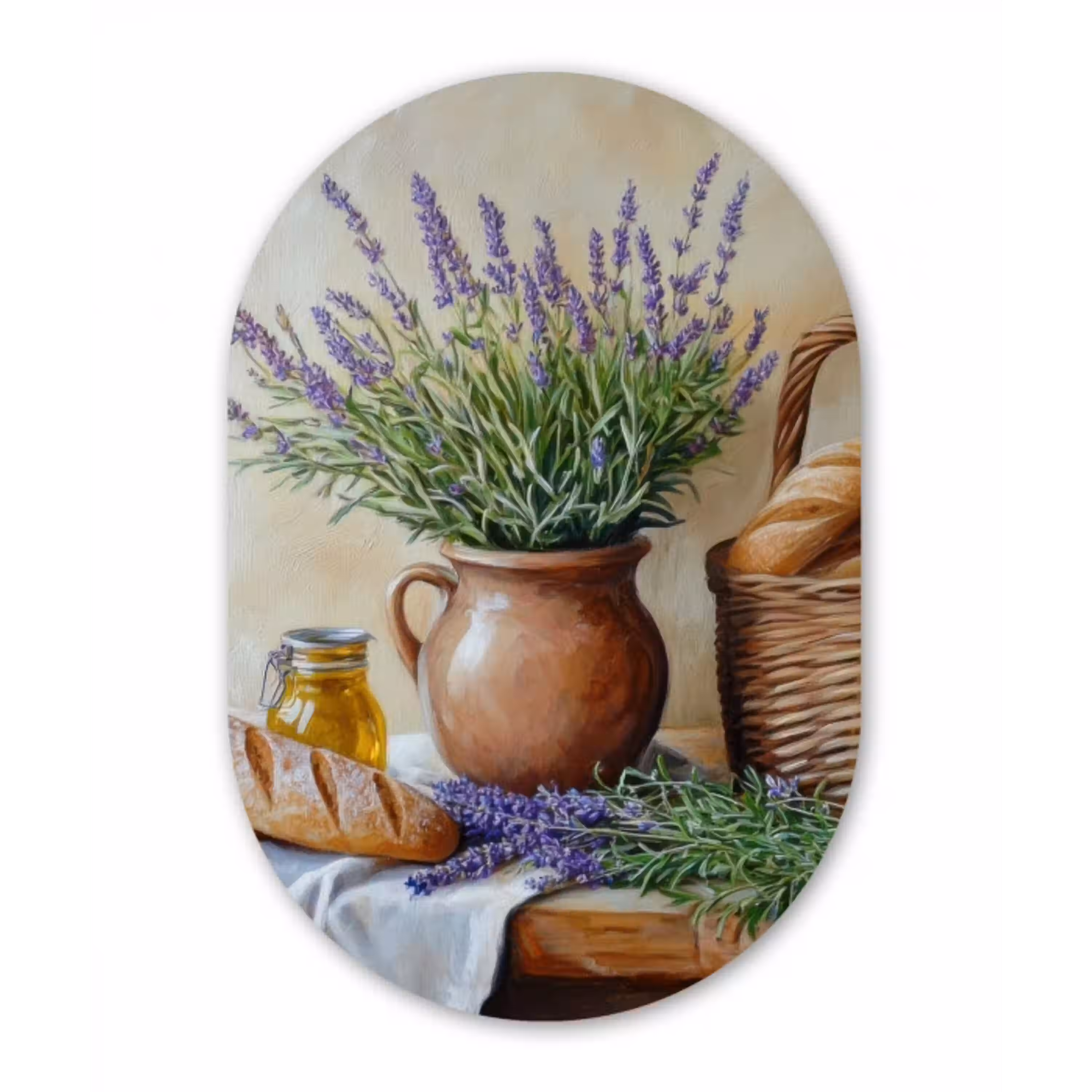 Lavendel - Brood - Stilleven Wandcirkel Ovaal Aluminium middel -3d