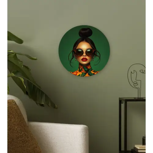 Vrouw - Groen - Modern - Bril - Abstract Wandcirkel plexiglas klein -sfeer3