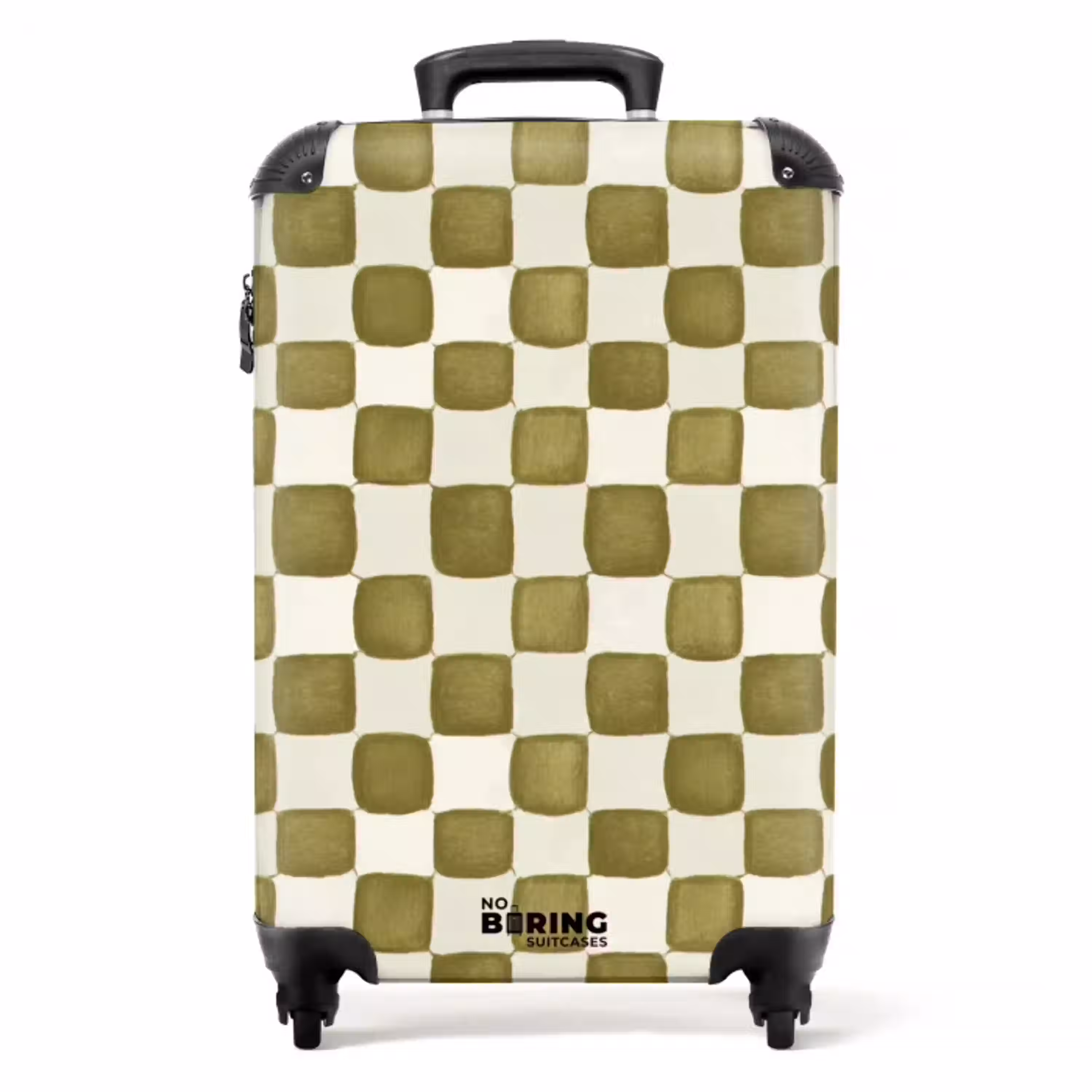 Schaak - Patroon - Groen NBS - Handbagage koffer - Volwassenen Unisex middel -productfoto_recht