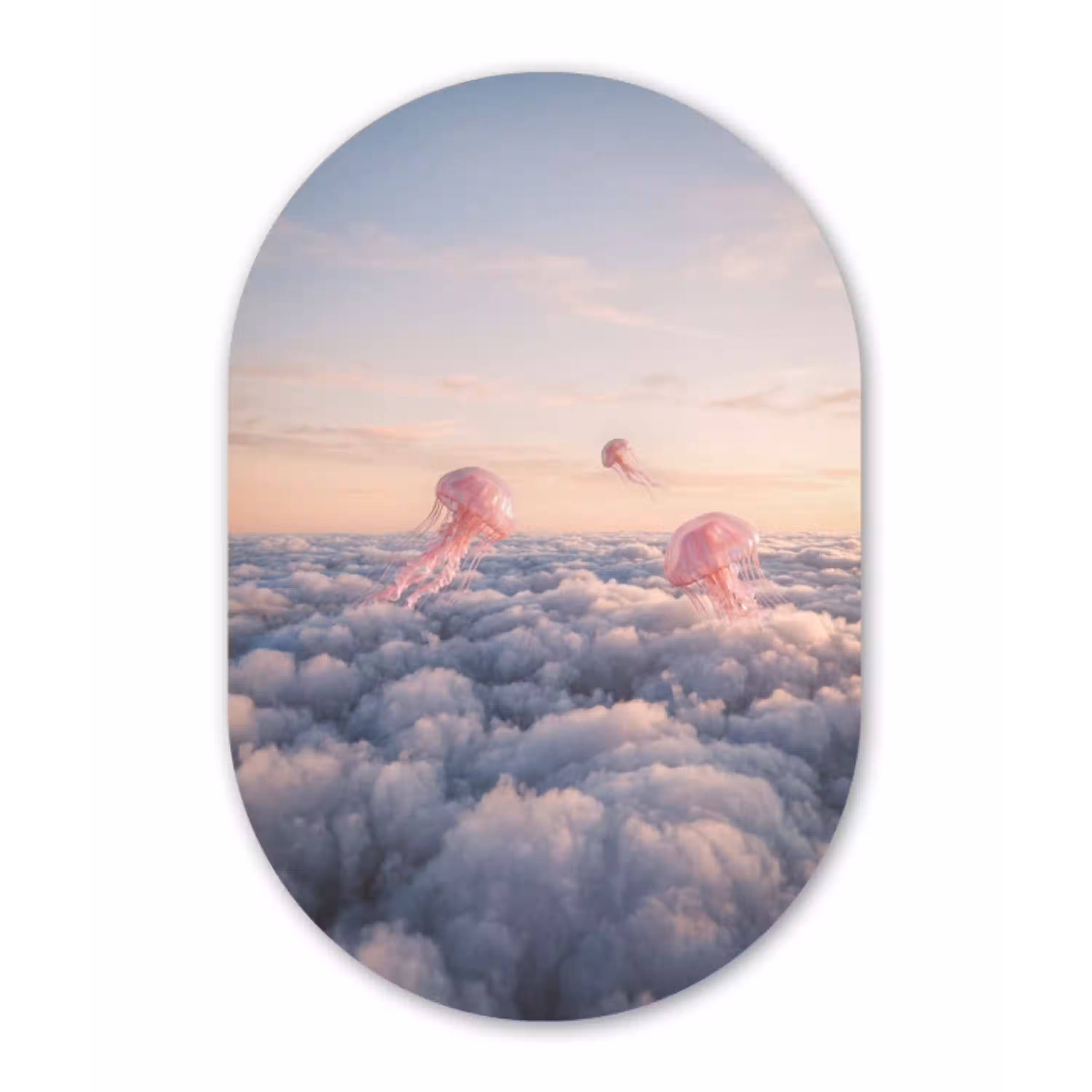 Roze dier - Wolken Wandcirkel Ovaal Aluminium middel -3d