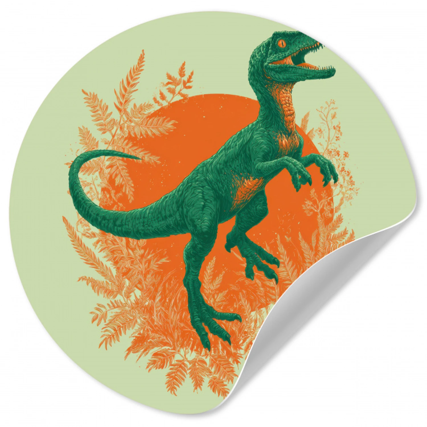 Dinosaurus - Groen - Planten - Cirkel Wandcirkel behangsticker klein -3d