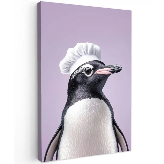 Pinguïn - Koksmuts - Lief - Paars Tuinposter op houten frame 2 cm dik klein -3d