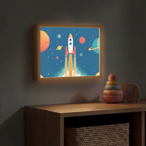 Raket - Planeten - Ruimte Light Box met batterij (Wandlamp kind) middel -sfeer5_kind