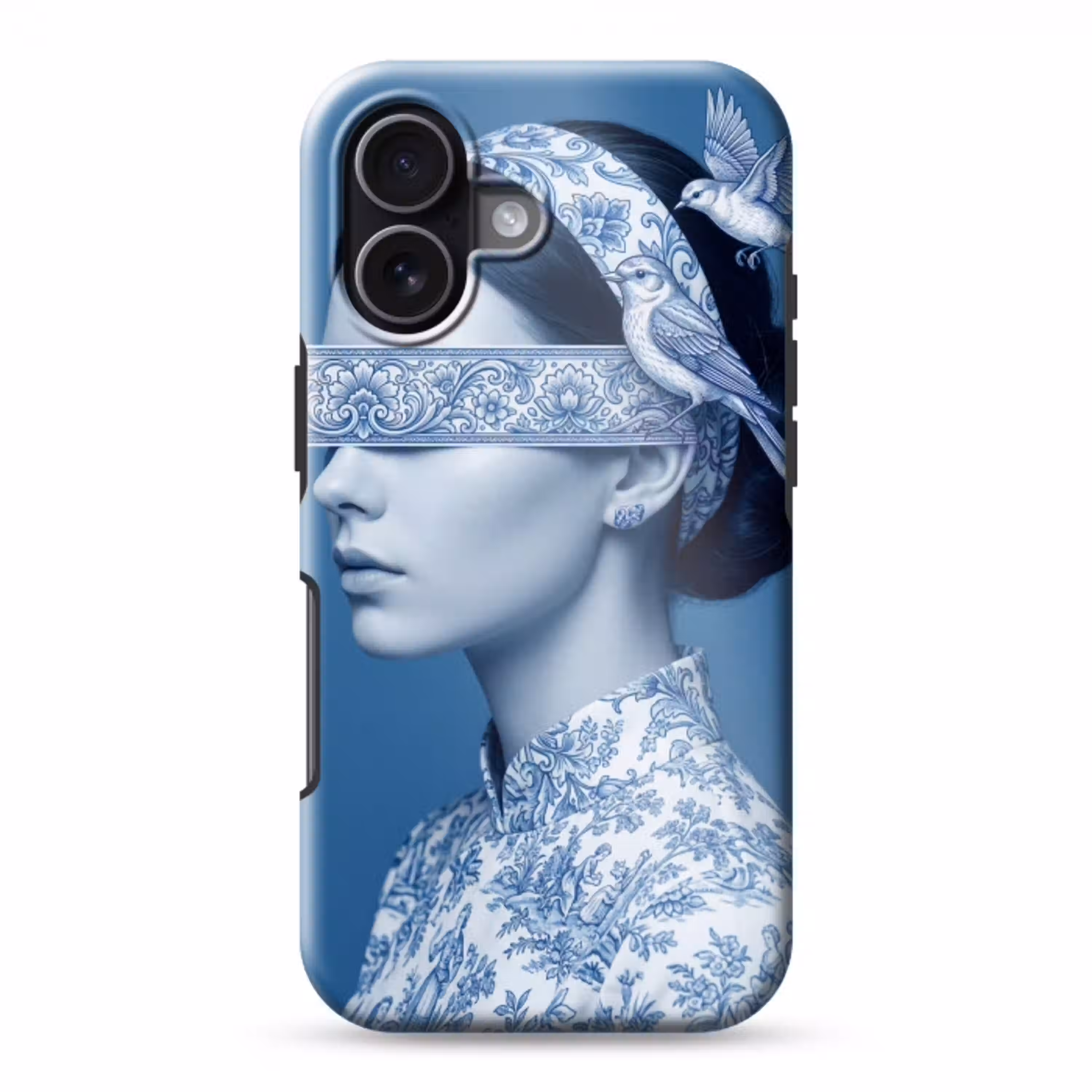Portret - Klassiek - Wit - Blauw Toughcase MagSafe Apple iPhone 17 klein -3d