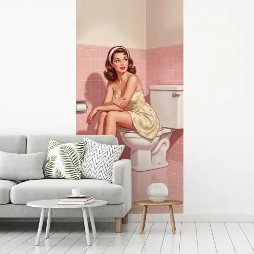 Roze - Retro - Vrouw fotobehang vinyl groot -woonkamer