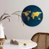 Wereldkaart - Goud - Donkerblauw Wandcirkel kunststof plaat 5mm dik klein -sfeer4