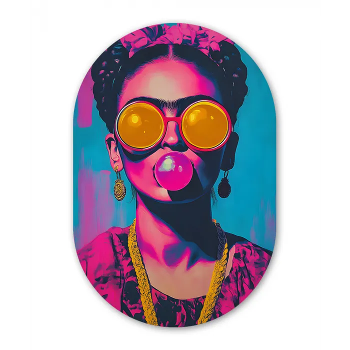 Vrouw - Kauwgom - Zonnebril - Oranje Wandcirkel Ovaal Glas middel -3d