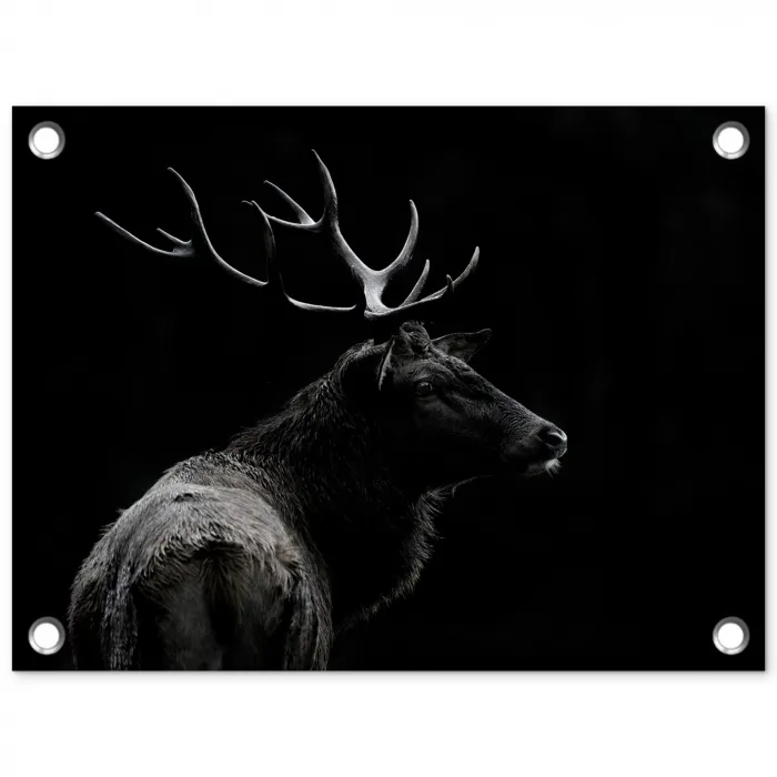 Hert - Zwart - Portret - Gewei - Dieren tuinposter los doek klein -3d