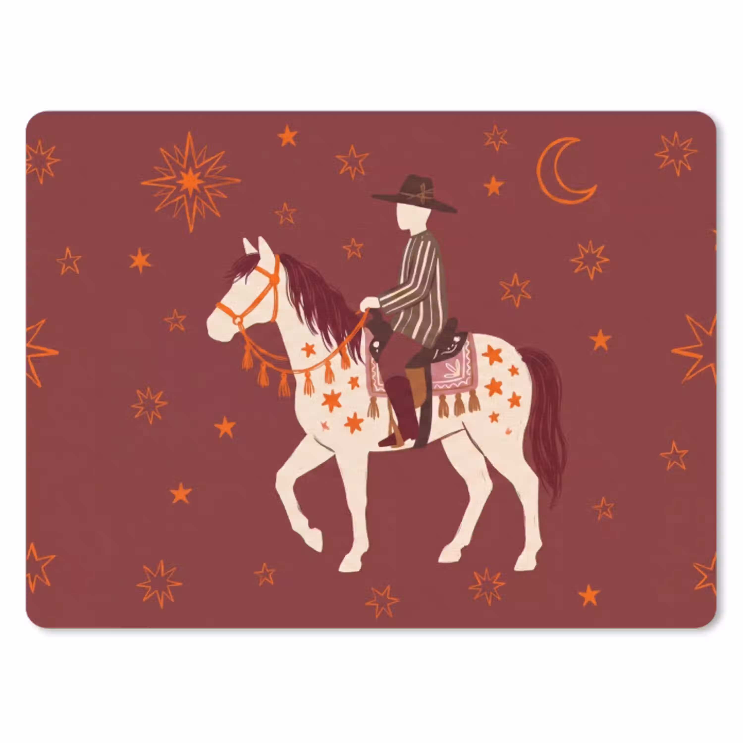 Paard - Ruiter - Sterren - Nacht - Illustratie muismat rubber klein -3d