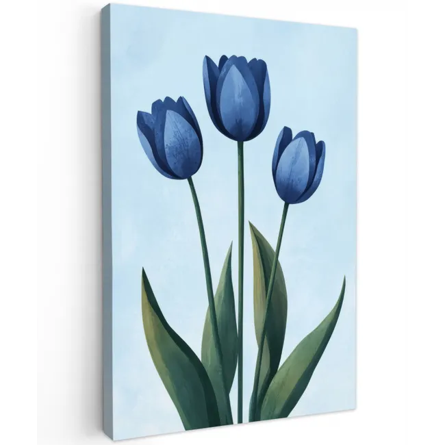Tulpen - Blauw - Bladeren Tuinposter op houten frame 2 cm dik klein -3d