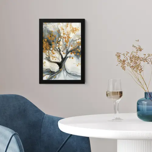 Boom - Modern - Abstract - Goud - Zwart - Wit fotolijst zwart zonder passe partout klein -sfeer4