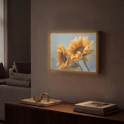 Zonnebloemen - Geel - Wazig Light Box met batterij (Wandlamp) middel -sfeer1