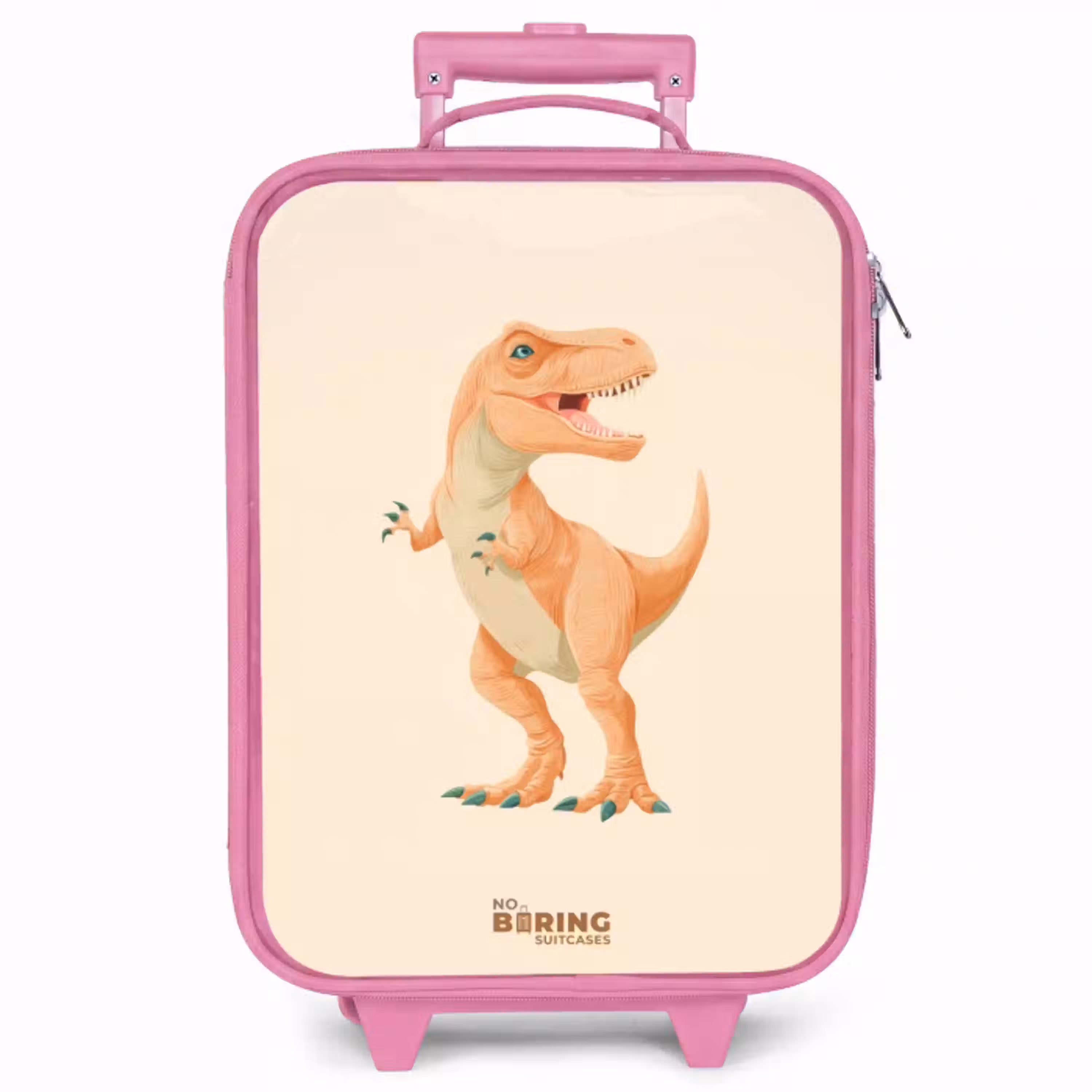 T-rex dino in oranje kleuren Kinderkoffer - Roze klein -zzz_website3d
