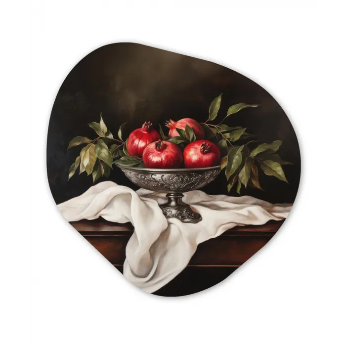 Granaatappels - Klassiek - Vintage Wandcirkel Organisch Aluminium middel -3d