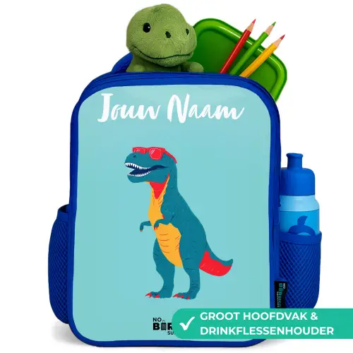 Dino - Dier - Zonnebril Kinderrugzak - Blauw middel -inhoud_NL