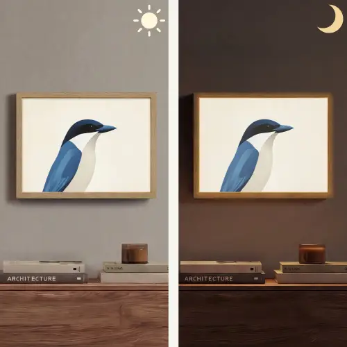 Illustratie - Blauw - Vogel Light Box met batterij (Wandlamp) middel -sfeer3