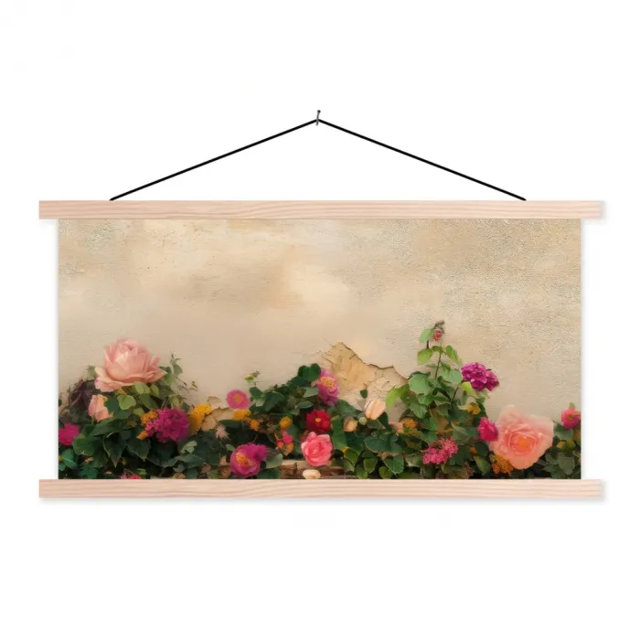 Rozen - Muur - Vintage textielposter latten blank klein -3d