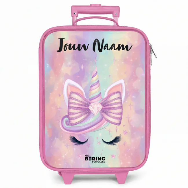 Kinderkoffer roze met naam - Eenhoorn - Glitters - Regenboog - Pastel