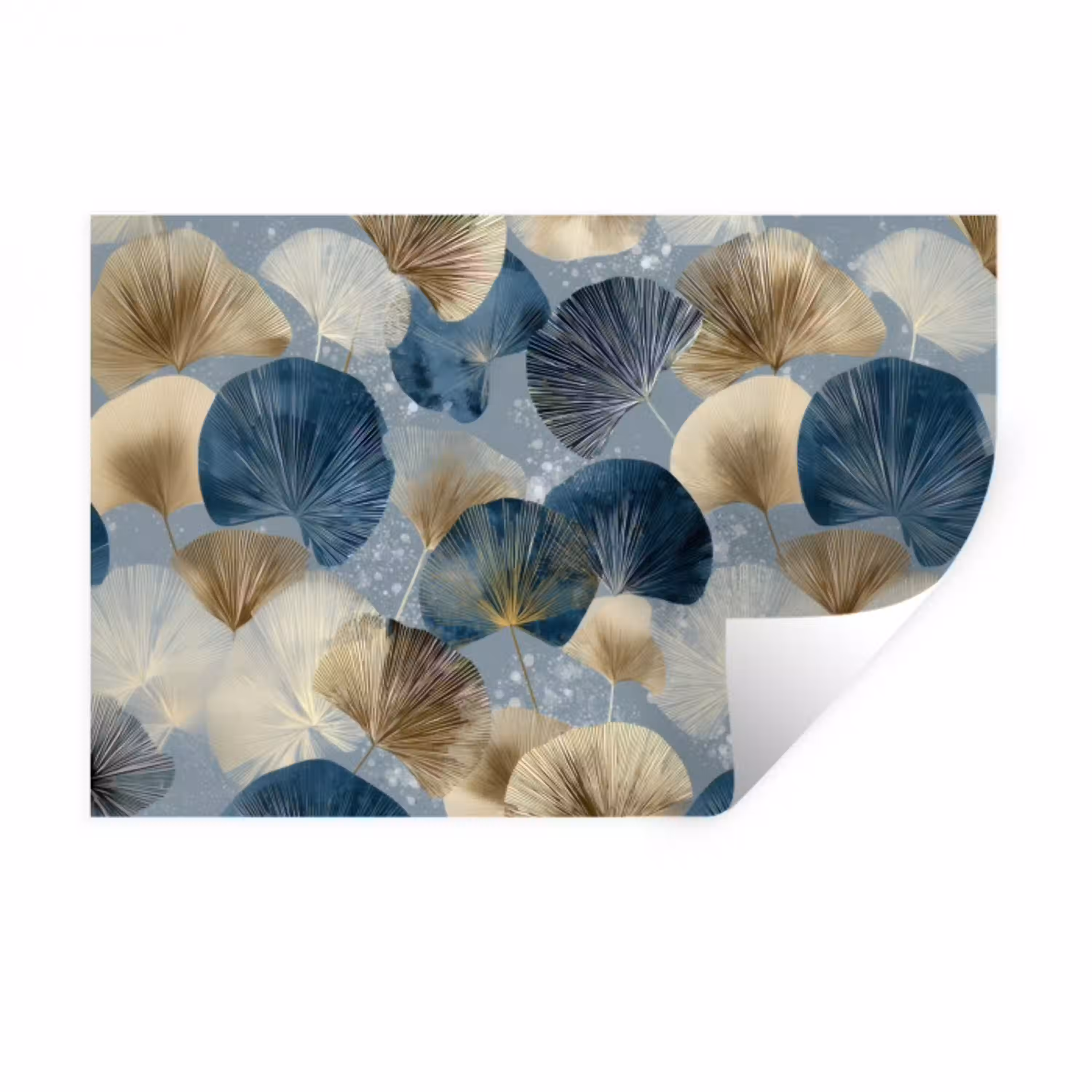 Bladeren - Abstract - Goud - Blauw Muursticker klein -3d