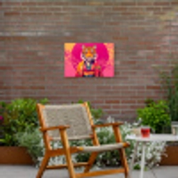 Tijger - Kimono - Planten - Roze Tuinposter op houten frame 2 cm dik klein -sfeer3
