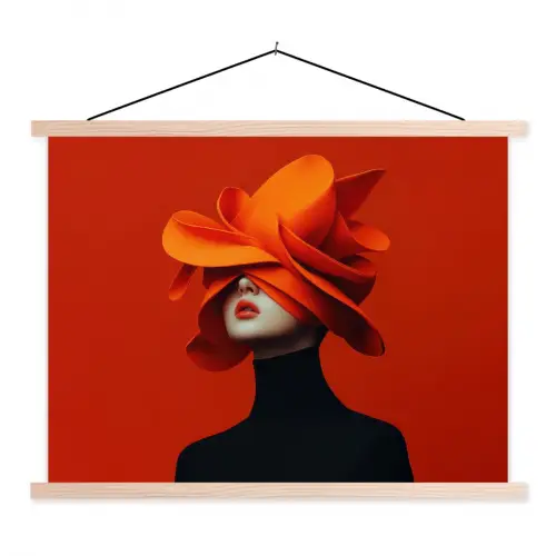 Oranje - Hoed - Vrouw textielposter latten blank klein -3d