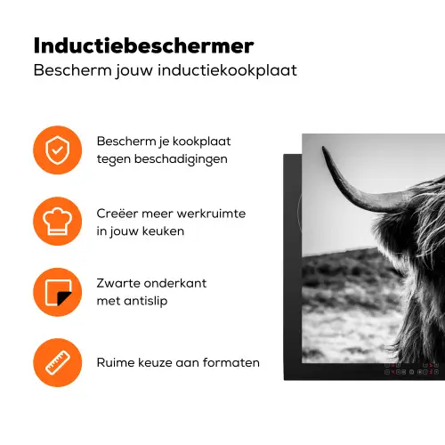 Schotse hooglander - Natuur - Koe - Zwart - Wit Inductie beschermer vinyl 3mm klein -zzzzzzz-td-ups