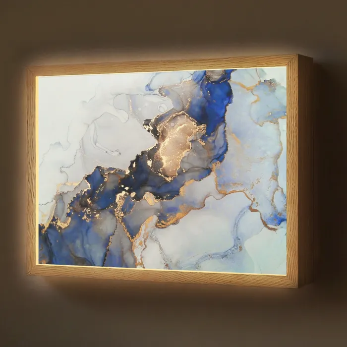 Marmer - Blauw - Goud Light Box met batterij (Wandlamp) middel -z3d_website