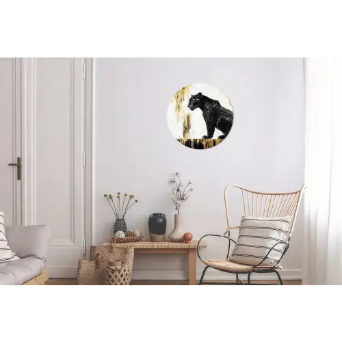 Panter - Zwart - Abstract - Goud Wandcirkel aluminium klein -woonkamer