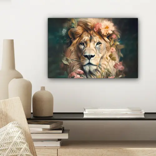 Leeuw - Leeuwenkop - Wilde dieren - Bloemen canvas 2cm klein -sfeer6