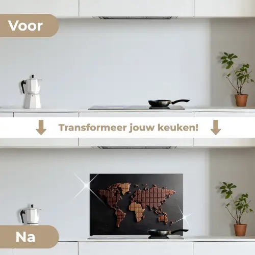 Wereldkaart - chocola - Smakelijke uitstraling keuken achterwand spatscherm klein -voor_na_NL