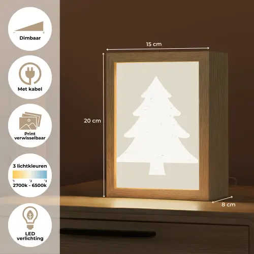 Japandi - Kerstboom - Beige - Kerstversiering Light Box met kabel (Wandlamp) klein -USP_websiteoverzichtNL