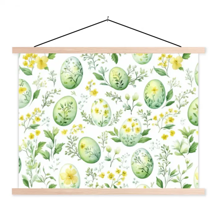 Patroon - Groen - Eieren textielposter latten blank klein -3d