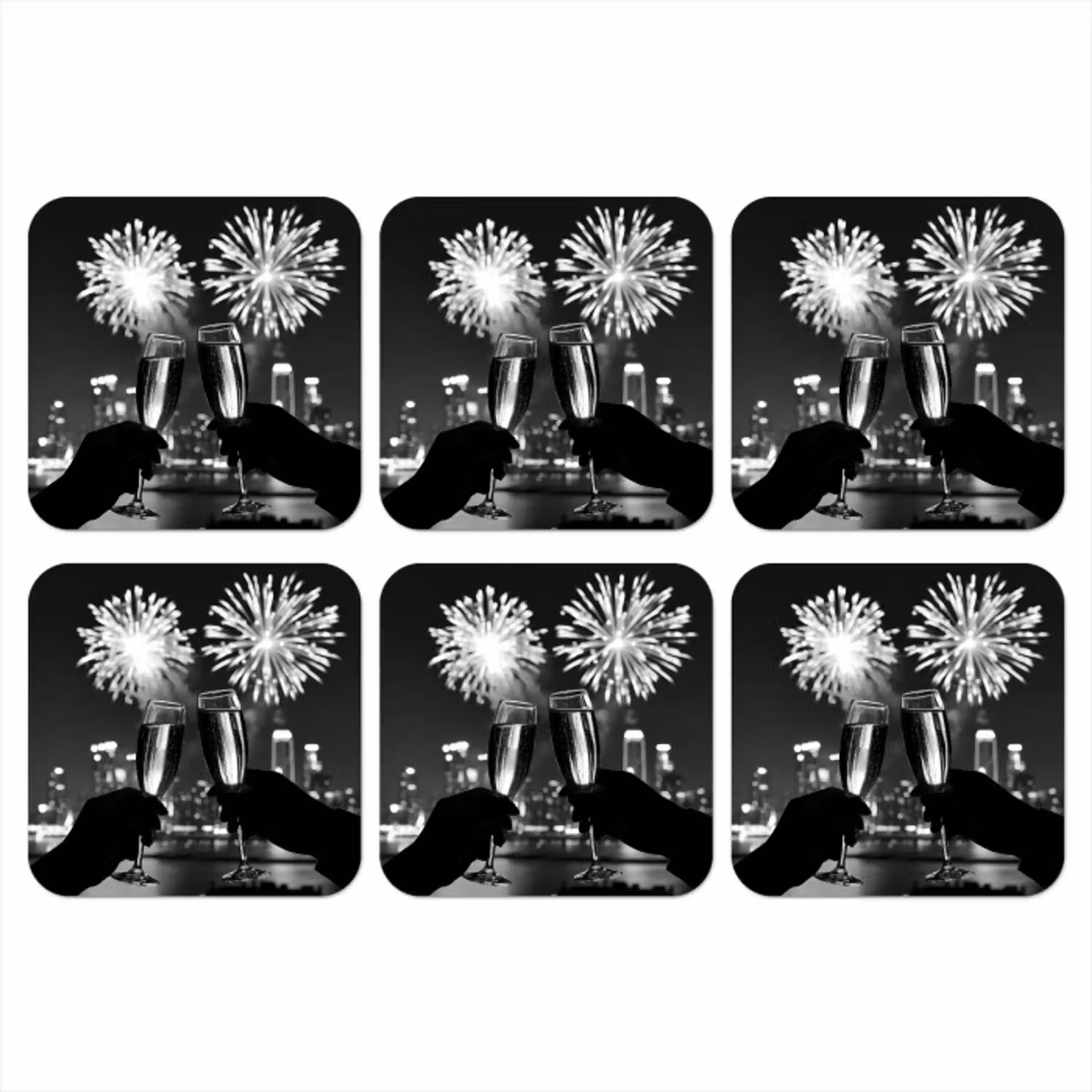 Vuurwerk - Proosten - Skyline - Champagne onderzetter kurk middel -3d