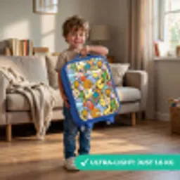 Cartoon van verschillende wezens en gezichten Kinderkoffer - Blauw klein -sfeer2_EN