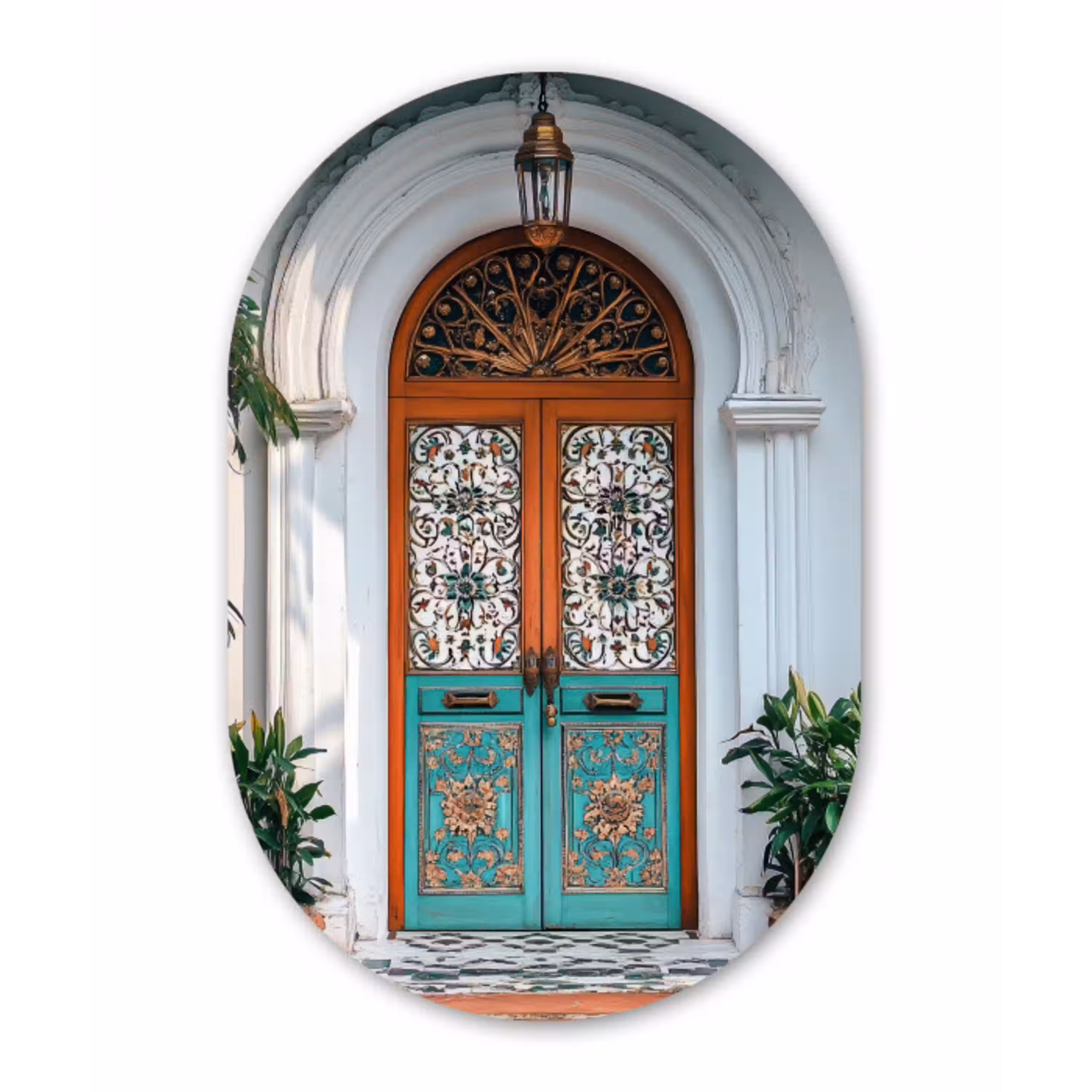 Zuilen - Sierlijke - Deur - Blauw Wandcirkel Ovaal Glas middel -3d