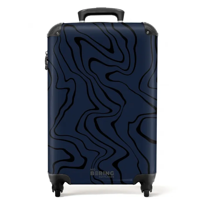 Donkerblauwe achtergrond met abstracte zwarte lijnen NBS - Handbagage koffer - Unisex middel -productfoto_recht