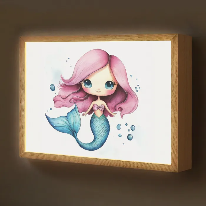 Zeemeermin - Roze - Luchtbellen Light Box met batterij (Wandlamp kind) middel -z3d_website
