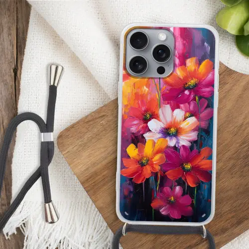 Felle bloemen - Dynamisch - Levendig Hoesje iPhone 16 Pro Max met koord klein -sfeer4