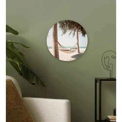 Hangmat - Palmbomen - Strand - Zee Wandcirkel kunststof plaat 5mm dik klein -sfeer3