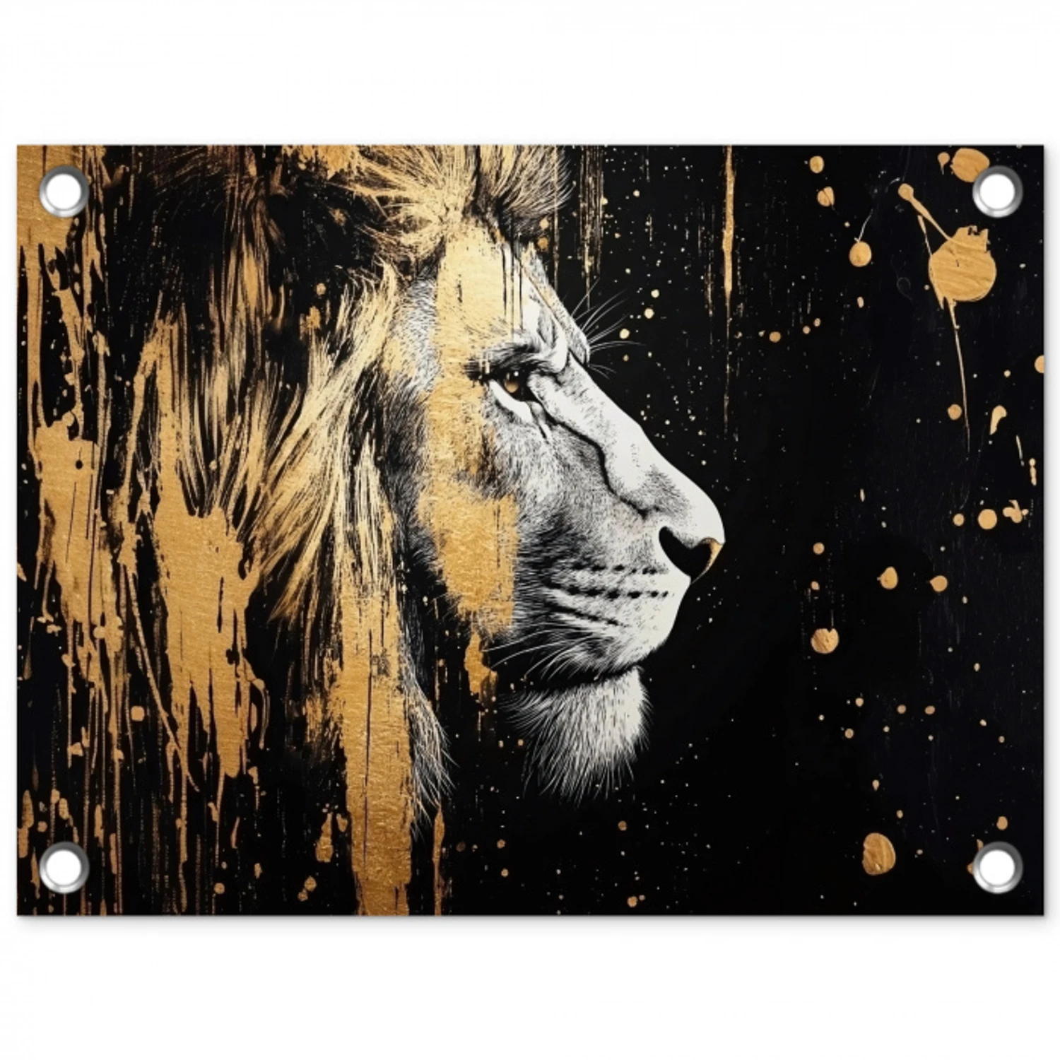 Portret - Leeuw - Abstract - Goud tuinposter los doek klein -3d