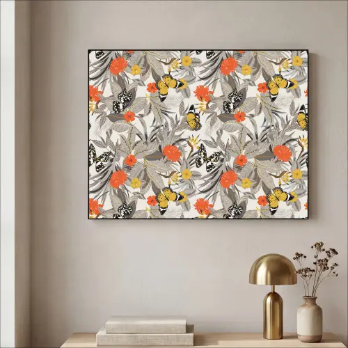 Tropisch - Zomer - Vlinder - Bloemen Textielframe zwart klein 947 -sfeer2