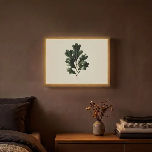 Eikenbladeren - Beige - Groen - Golvende randen Light Box met batterij (Wandlamp) middel -sfeer4
