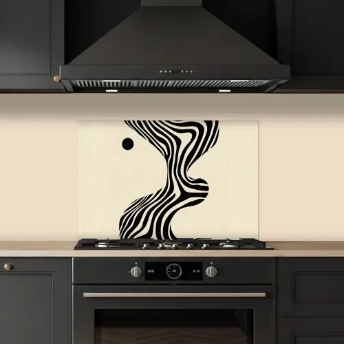 Beige - Lijnen - Golvend -  Abstract keuken achterwand spatscherm klein -sfeer1
